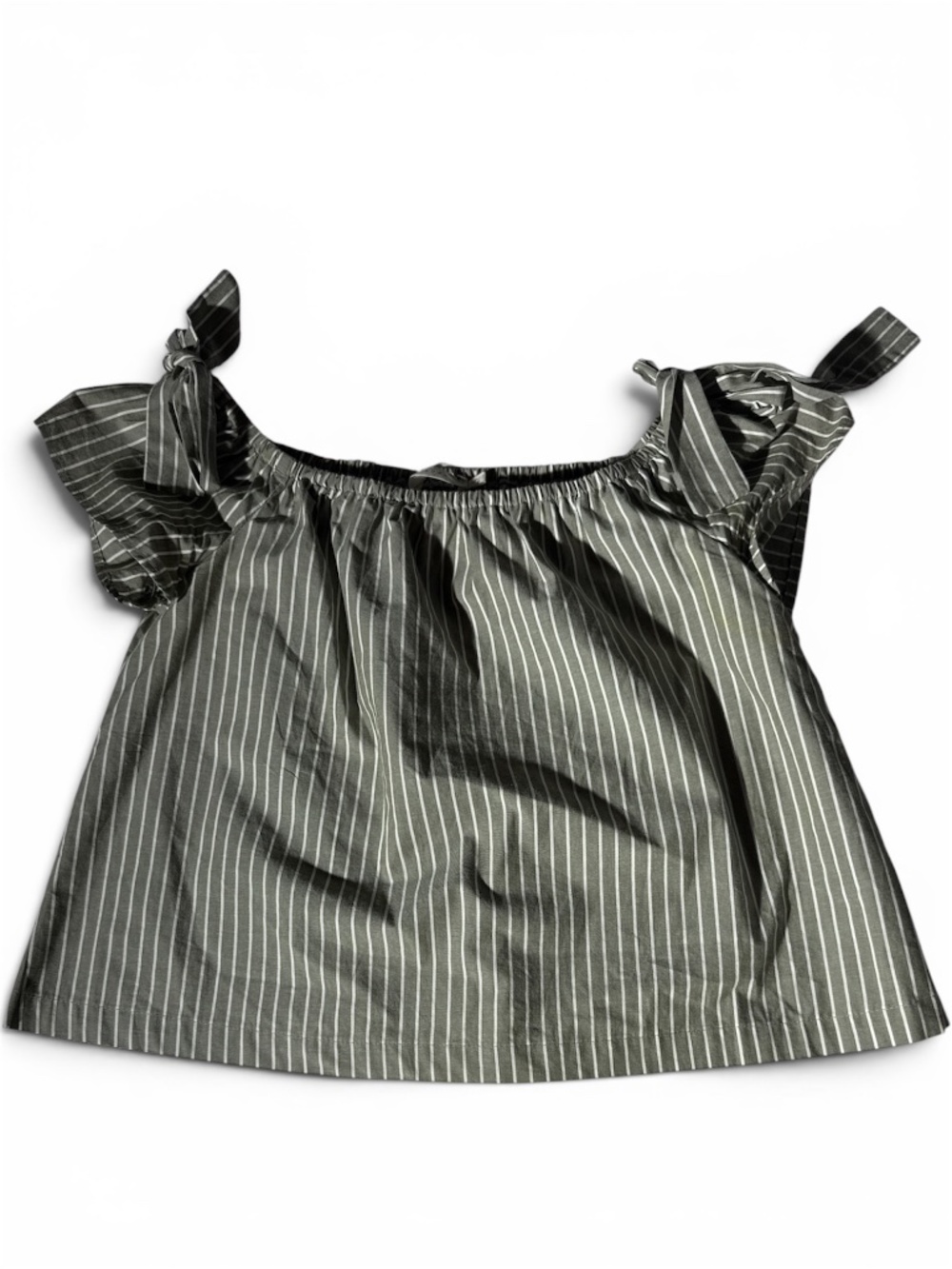 Lush NWT Olive Green Pinstripe Off Shoulder Tie Sleeve Top Size Small